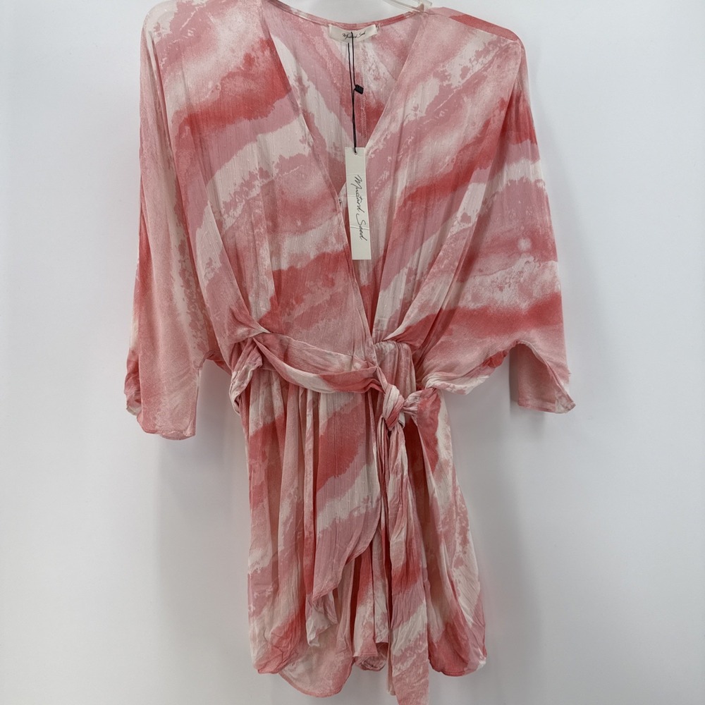 Mustard Seed Womens S Peach/ Beige Tie Dye 3/4 Sleeve Lightweight Shorts Romper